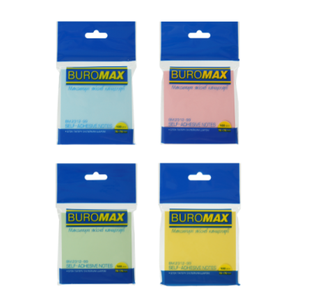 Паперовий блок для нотаток BUROMAX (BM.2312-99) 75 г/м2, 76х76мм, 100 шт. PASTEL